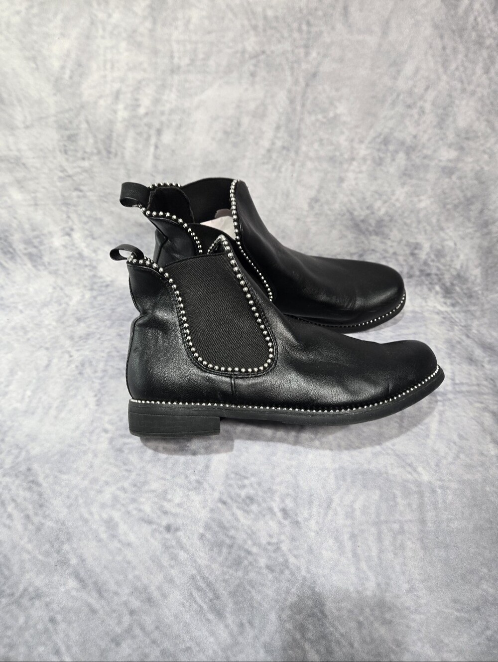 Vaneli Black Leather Stud-Trim Ankle Booties